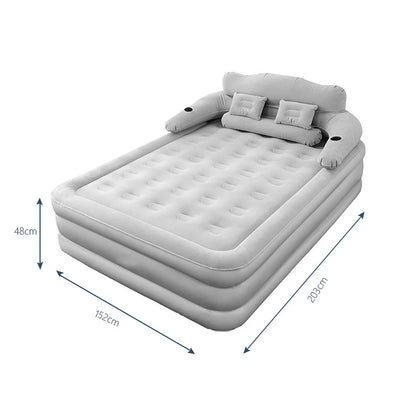 150*203cm Automatic Inflatable Bed with Detachable Backrest Double Bed Camping Tent Mattress Portable Built-in Pump Air Cushion