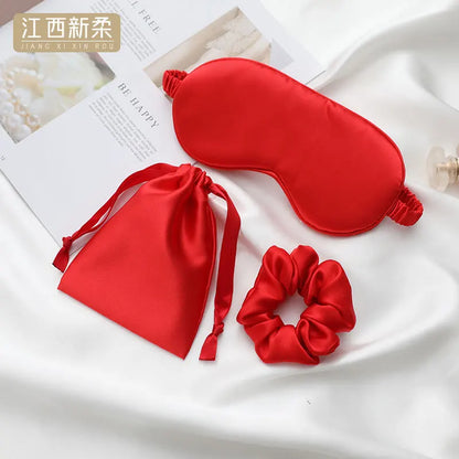 3Pcs Set Women Imitated Silk Sleep Eye Mask Eye Patches Face Mask Eyeshade Blindfold Travel Rest Eye Cover Night Eyeshade