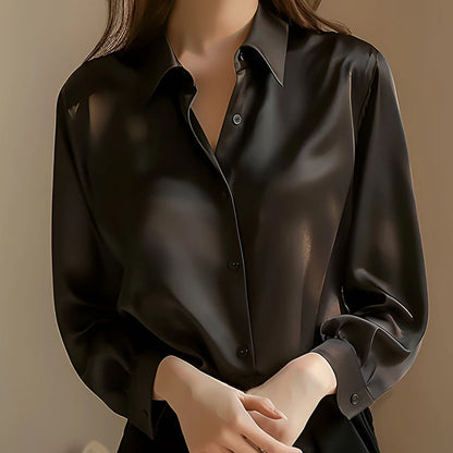 2024 Summer Trend Fashion Women's Casual Elegant Satin Long Sleeved Shirt Office Women's Shirts And Blouses Slim Femal Clothes