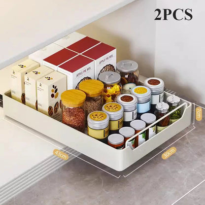 Kitchen Storage Box with Sliding Rail Pull-out Cabinet Storage Rack Spice Pantry Shelves Drawer Kitchen Organizer Basket