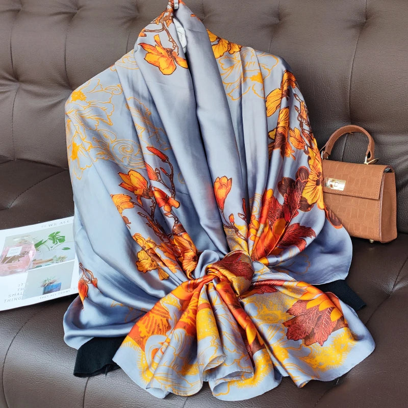 180*90cm Luxury Brand Women Summer Silk Scarves Shawls Lady Wraps Soft Female Geometry Beach Stole Bandanna Foulard Muffler