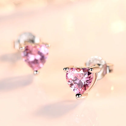 925 Sterling Silver Pink White Purple Red Heart Zircon Stud Earrings For Women Piercing Wedding Jewelry Wholesale Argent 925