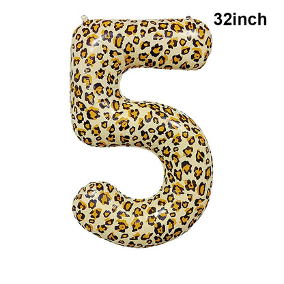 32Inch Leopard Cheetah Big Helium Foil Balloons Leopard Number 0-9 Balloons Kids Jungle Safari Animal Birthday Party Decorations