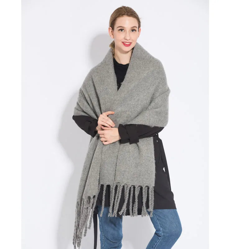 Women Thick Shawl Wraps Cashmere Scarf Winter Warm Solid Color Blanket Scarves Long Tassel Hijab Stoles Foulard Femme