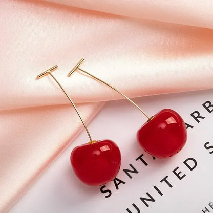 New Cute Simulation Red Cherry Earrings for Women Girl Sweet Resin Hot Sale Earring Student Fruit Fashion Jewelry Gift Серьги