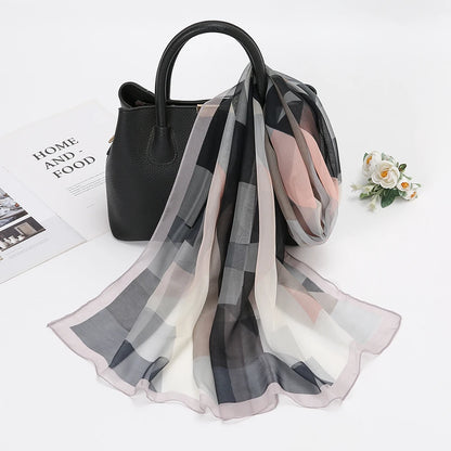 Silk Scarf Chiffon HIjabs for Women Elegant Woman Shawls Wraps Geometric Print Beach Stole Scarves Foulard Femme Hijab 150*50Cm