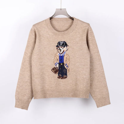 Crochet Bear Knit Sweater Pullover Women Jacquard Knitwear 2024 Autumn Winter RL Tops Coat Luxury Designer Brand Lauren Clothing