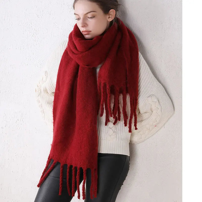 Women Thick Shawl Wraps Cashmere Scarf Winter Warm Solid Color Blanket Scarves Long Tassel Hijab Stoles Foulard Femme