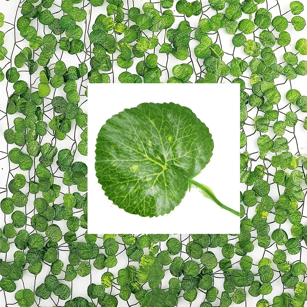 100/2M Artificial Green Ivy Vine Garland Fake Leaf Plants Rattan Hanging Creeper Garlands for Garden Wedding Party Wall Decors