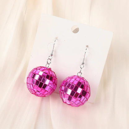 1Pair Fishon Dangle Earrings 3D Light Reflective Rotating Disco Ball For Women Birthday Part Gift