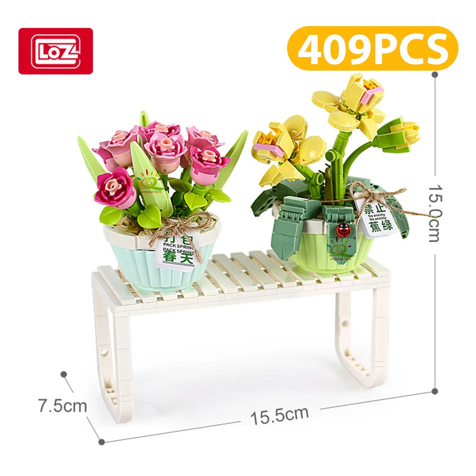 LOZ Tulip Sunflower Immortal Flower Potted Mini Model Building Blocks Micro With Flower Racks Bricks Home Decoration  Toys Adult