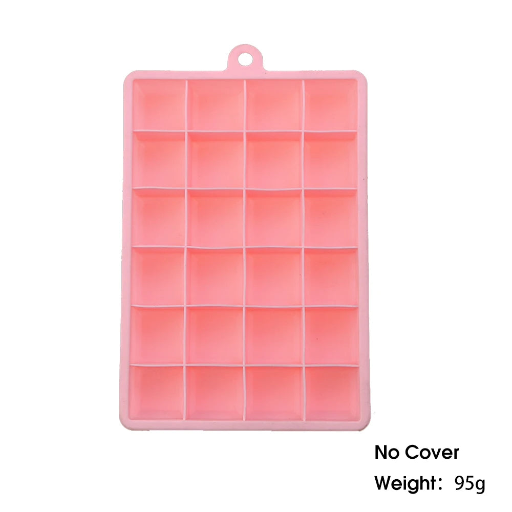 With Lid /No Lid 24-hole Silicone Ice Tray Square Box Auxiliary Food Puree Cheese Jelly Mold Bar Kitchen Tool Cocktail Cube