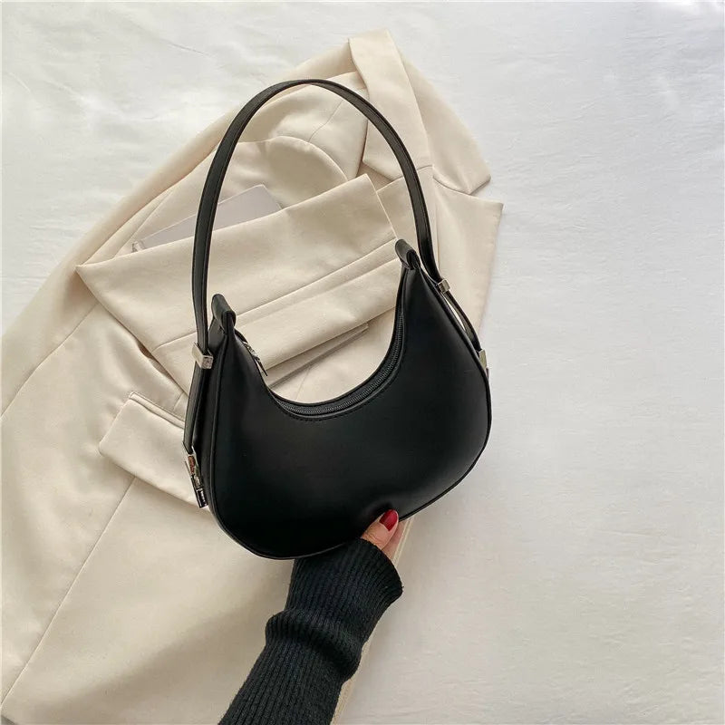 Underarm Bag New Tide Solid Color Casual Texture Fashion One Shoulder French Niche Crescent Shape