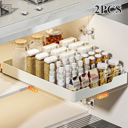 Kitchen Storage Box with Sliding Rail Pull-out Cabinet Storage Rack Spice Pantry Shelves Drawer Kitchen Organizer Basket