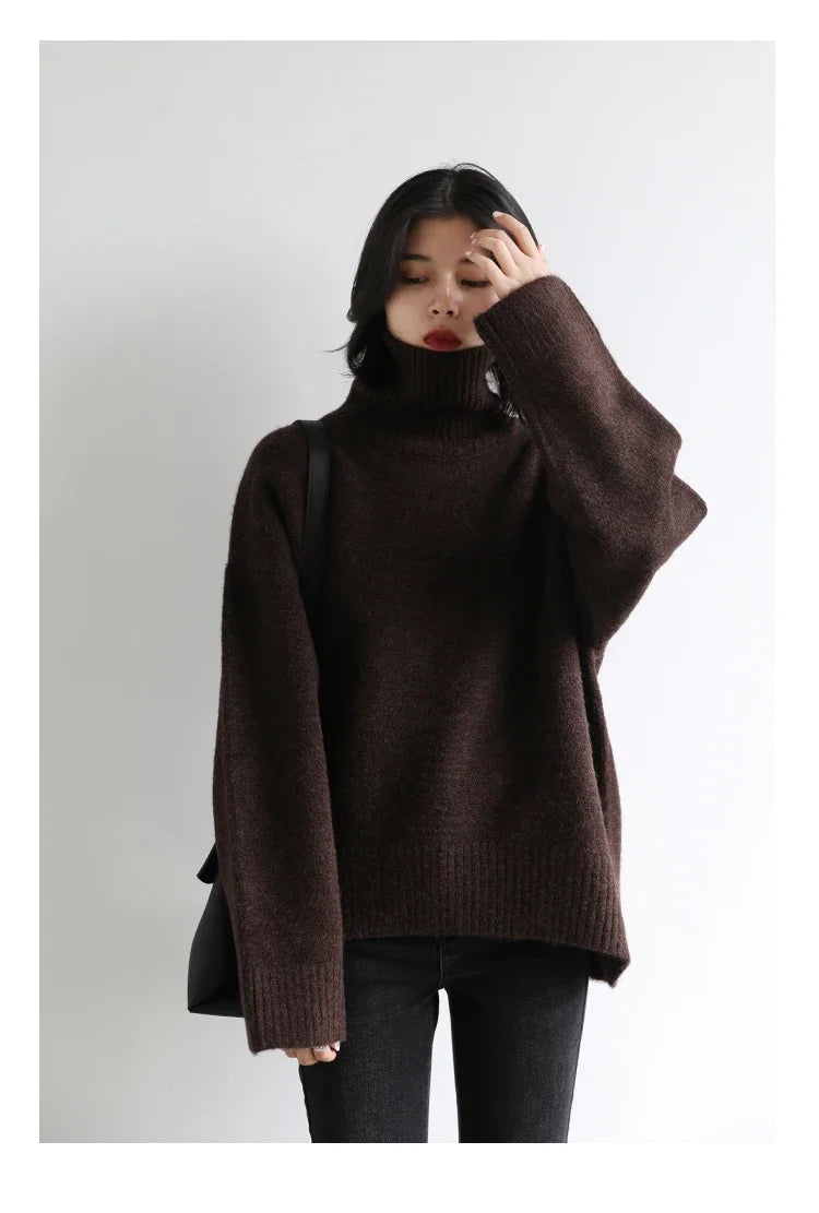 CHIC VEN Women's Sweater Autumn Winter New Turtleneck Knit Pullover Loose Clothes for Women Warm Solid Basic Female Tops 2023