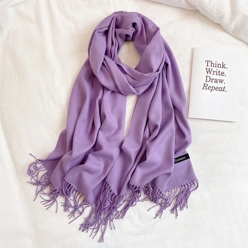 Solid Colors Cashmere Feel Scarfs for Women Winter Keep Warm Pashmina Scarfs Wraps Blanket Bufanda Women Scarves Stoles Foulard