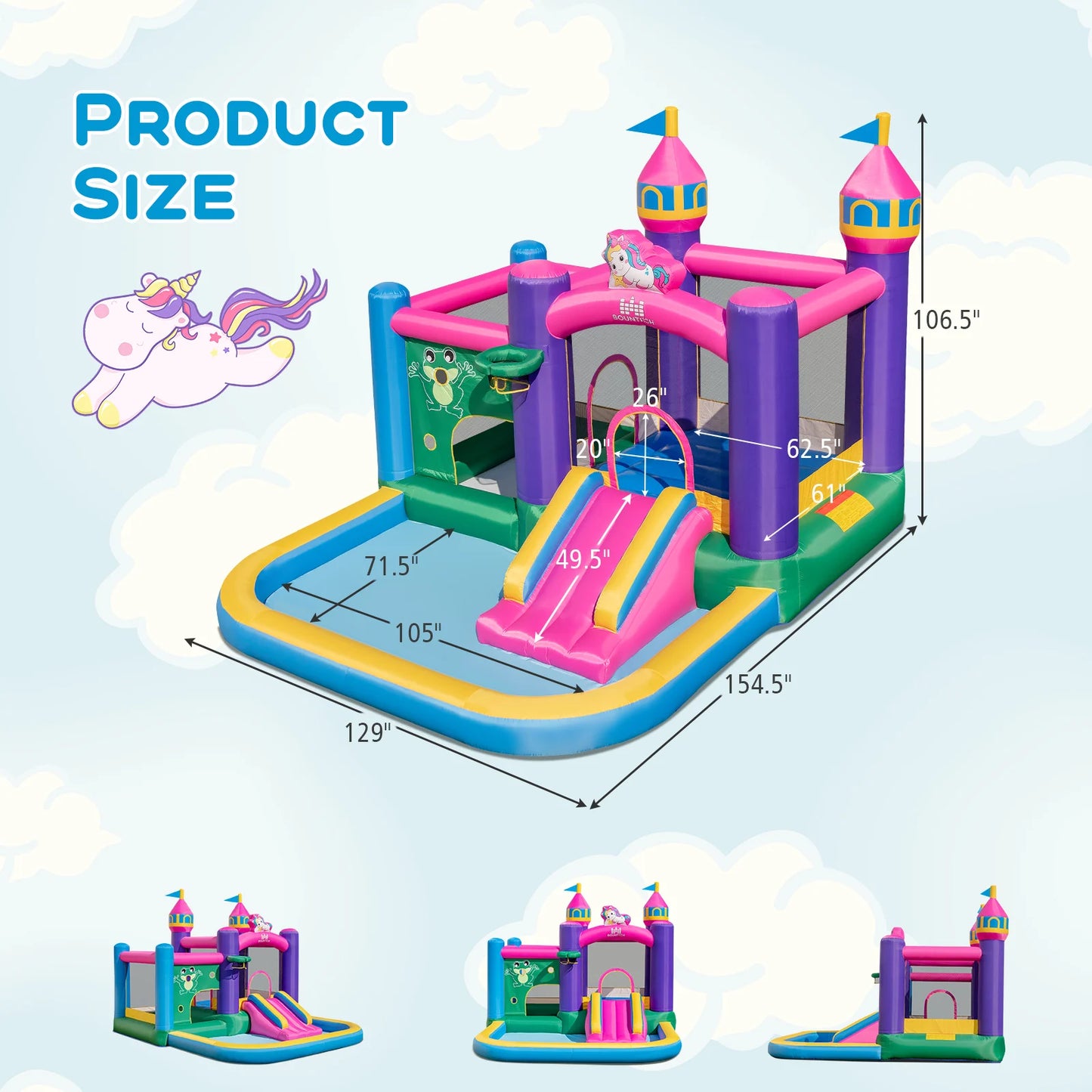 6-in-1 Kids Inflatable Bounce House w/ Slide Jumping Area Ball Pit Pools Castle