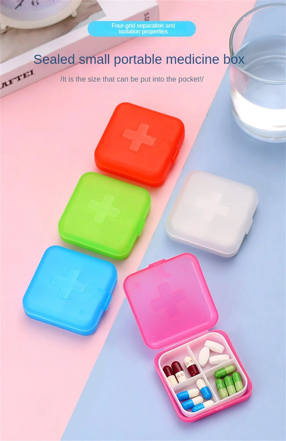 Mini Organizer Case 4 Grids Pill Box Tablet Pill Case Travel Drug Dispenser Storage Container Medicine Boxes Dispensing Medical