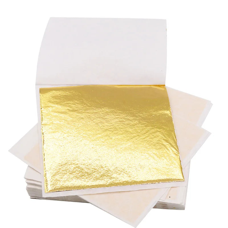 100 Sheets Imitation Gold Silver Foil Paper Leaf Gilding DIY Art Craft Paper Birthday Party Wedding Cake Dessert Decor 8.5*8cm