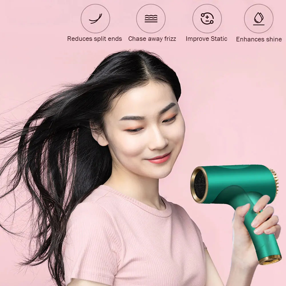 Portable Handy Hairdryer 2600mah Cordless Lonic Hair Dryer 40/500W USB Rechargeable Powerful 2 Gears for Travel Home Dormitory