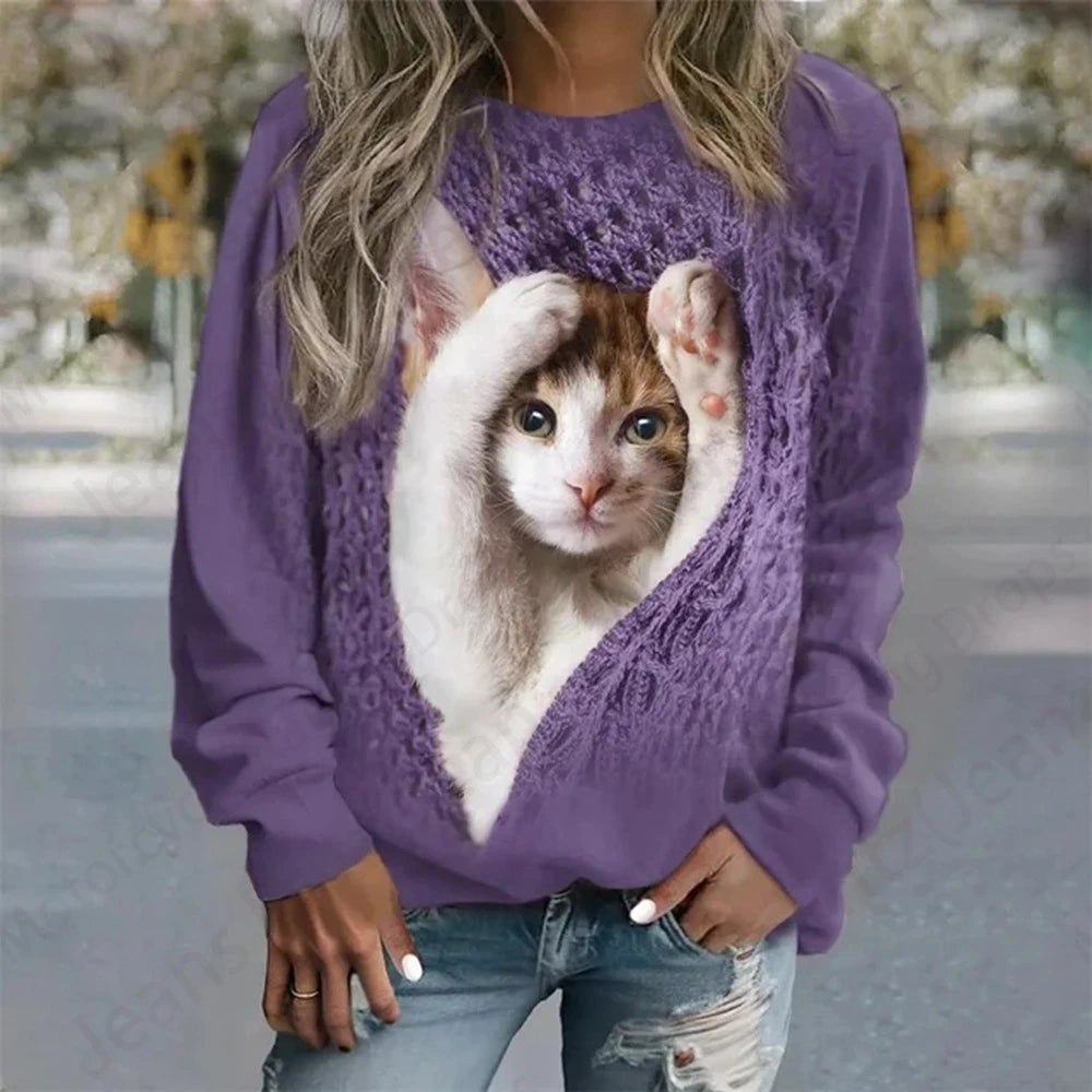 Lovely Cat Hoodie Women Fashion O-neck Hoodies Women Sweats Animal Coat Girl Clothes O-neck Long Sleeve Hoodie Female Fall Top