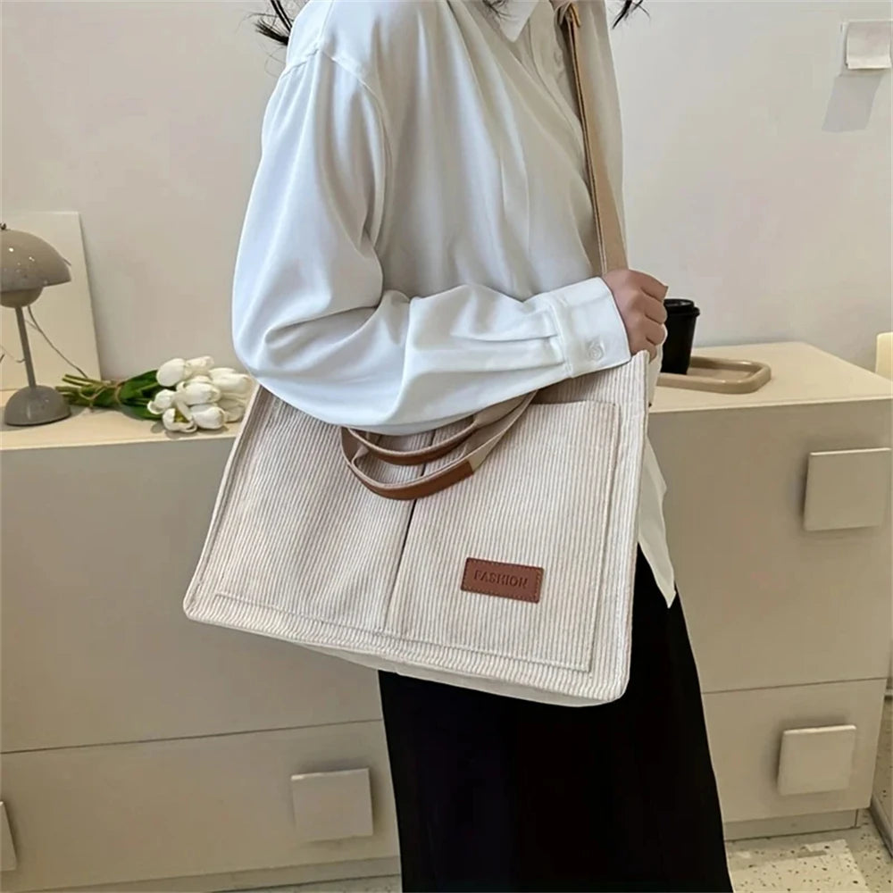 1Pc Women's Corduroy Tote Bag Large Capcity Handbags for Women Commuting Women's Bag Messenger Shoulder Bag Female Handbag