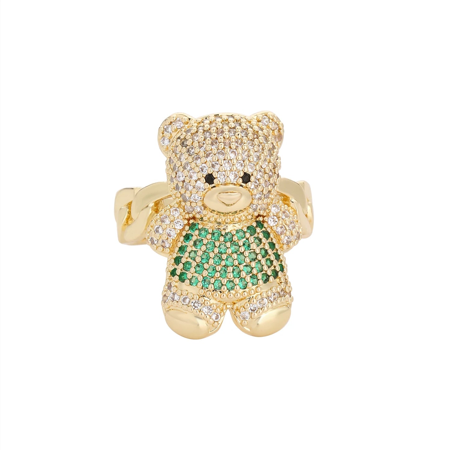 New Original 14k Gold Plated Fashion Colorful Cute Teddy Bear Ring Suitable for Women and Girls Animal Personality Jewelry