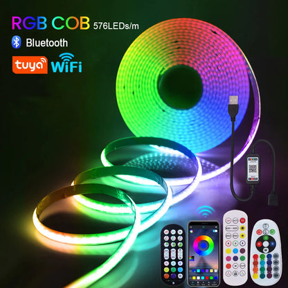 5V USB RGB COB LED Strip Light Wifi Bluetooth-compatible Remote Control 24key 44key Kit 576 LEDs Flexible Tape Linear Lighting