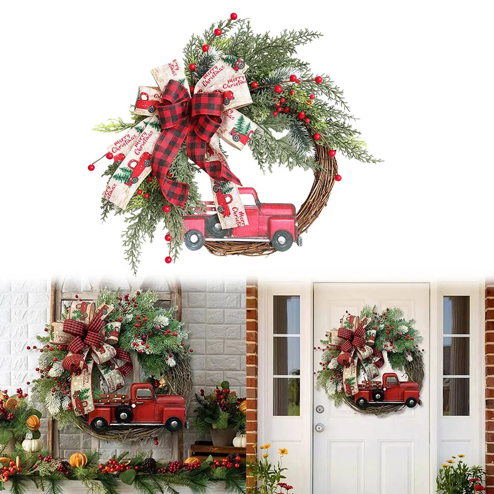 Christmas Wreath with Pine Cones Red Truck Front Door Wreath Christmas Door Wreath for Front Door