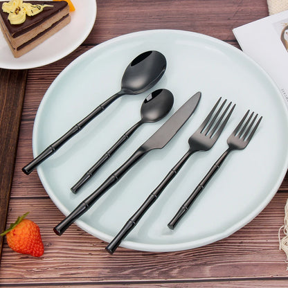 10/15/20/25/30pcs Sliver Dinner Set Stainless Steel Western Tableware Mirror Cutlery Bamboo Style Spoon Fork Kitchen Utensils