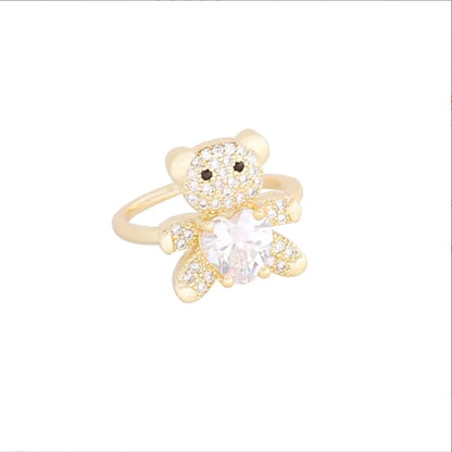 New Love Bear Ring INS Light Luxury Ring Charm Jewelry Ring Cute Girl Gift Factory Wholesale Zircon Ring