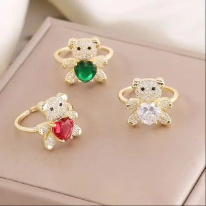 New Love Bear Ring INS Light Luxury Ring Charm Jewelry Ring Cute Girl Gift Factory Wholesale Zircon Ring