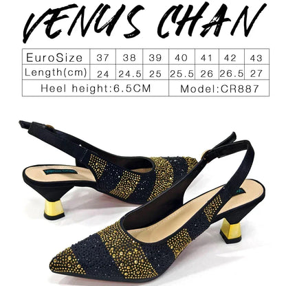 Venus Chan 2024 Hot Selling INS Pointed-Toe Luxury Style High Heels Sandal With Bag Set in Gold Color For Wedding Party Women