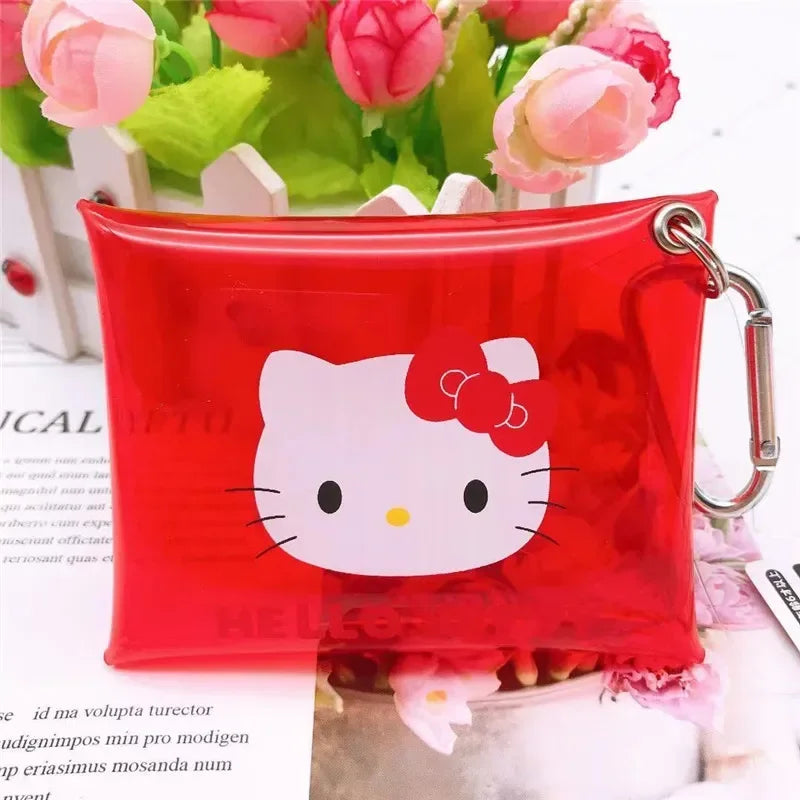 Hello Kitty Coin Pouch Cute Purse Mini Wallet Zipper Sanrio Kuromi Lipstick Kawaii Bag Keychain Clear Clutch Card Holder Gifts