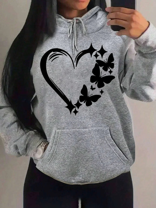 Vintage Hoodie Combination of Love and Butterfly Pattern Women Hip Hop Street Hoodies Trendy Pocket Clothes Multicolor Clothes