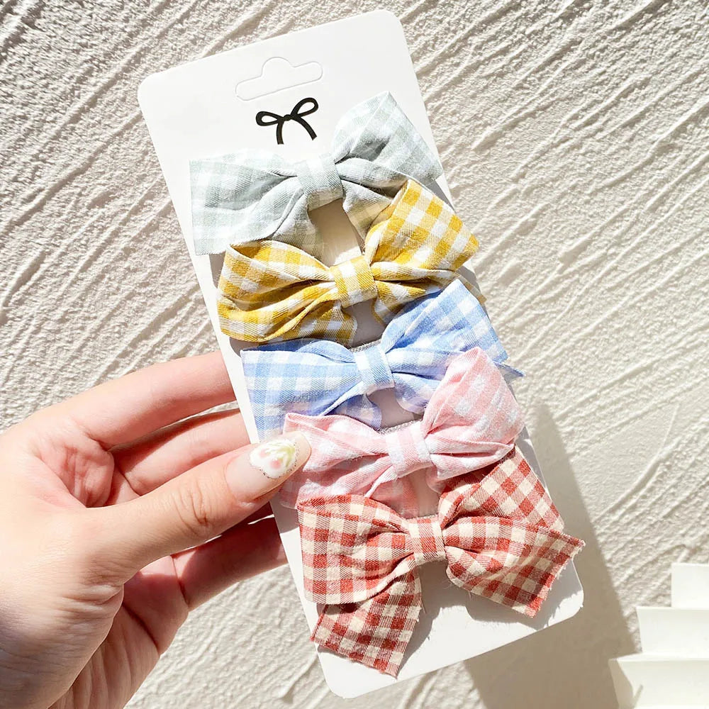 5Pcs/Set Hairpins for Kids Cute Plaid Print Star  Sweet Headband Hair Clips Children Girls Barrettes Fashion Bow Accessories