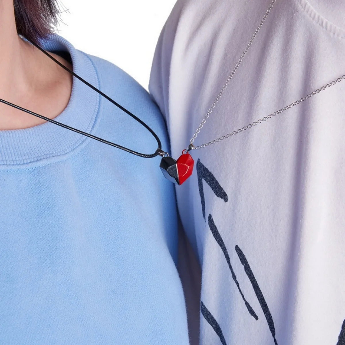 2Pcs Magnetic Heart Couple Necklace For Women Valentine's Day Sweater Chain For Best Friend Lovers Wedding Party Gift Jewelry