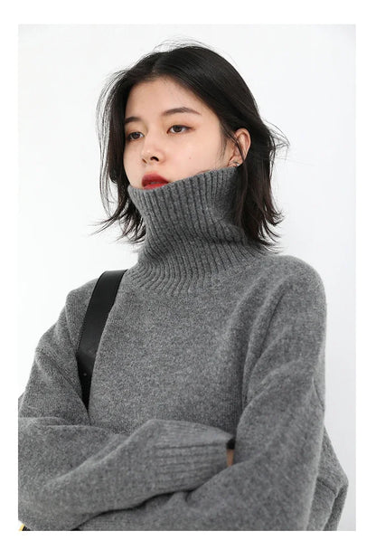 CHIC VEN Women's Sweater Autumn Winter New Turtleneck Knit Pullover Loose Clothes for Women Warm Solid Basic Female Tops 2023