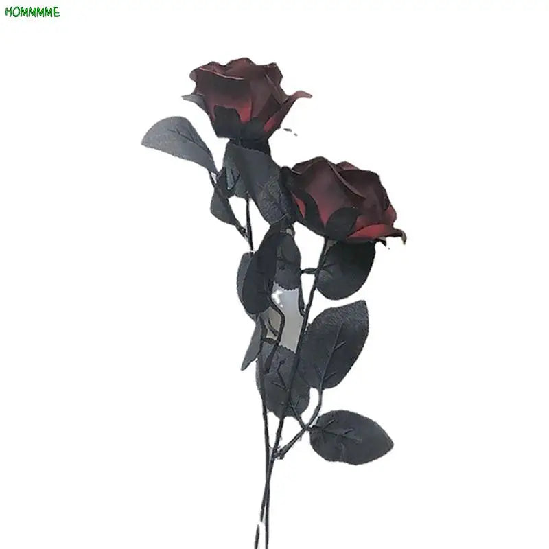 1Pcs Gothic Black Artificial Silk Rose Bouquet Halloween Branch Home Simulation Rose Fake Flower DIY Wedding Party Decor