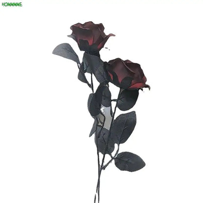 1Pcs Gothic Black Artificial Silk Rose Bouquet Halloween Branch Home Simulation Rose Fake Flower DIY Wedding Party Decor