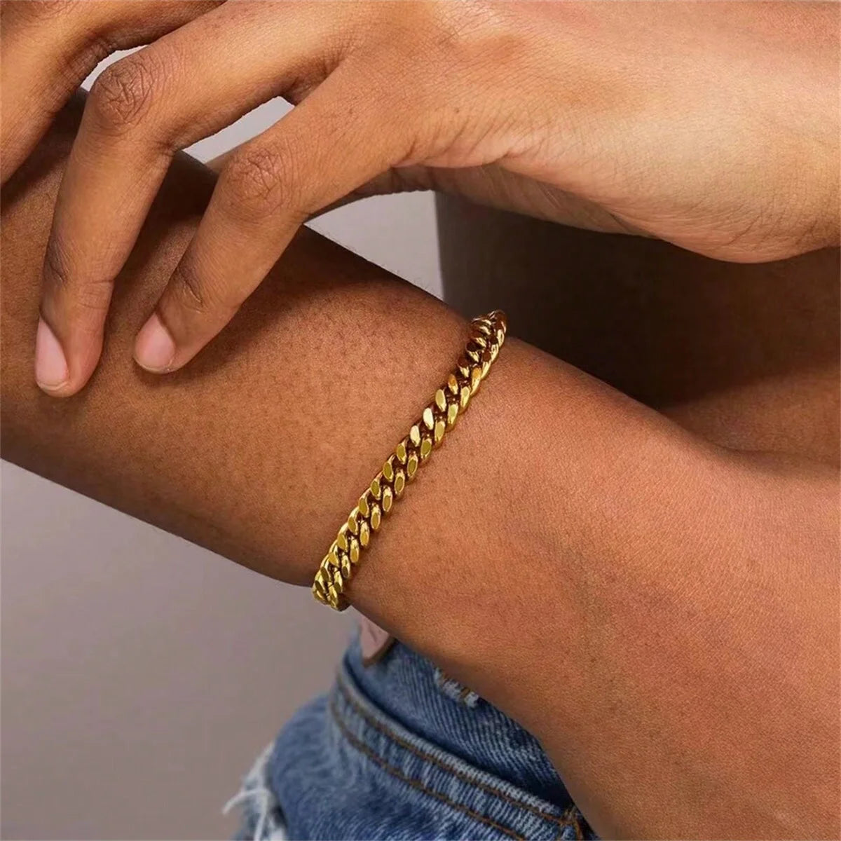 2024 New Vintage 18K Gold Plated Stainless Steel Chain Bracelet for Women Men Couple Fashion Jewelry Gift