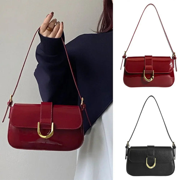 Soild Color Small Shoulder Bag Classic PU Leather Horseshoe Buckle Casual Crossbody Bag with Zipper Closure Women Clutch Purse