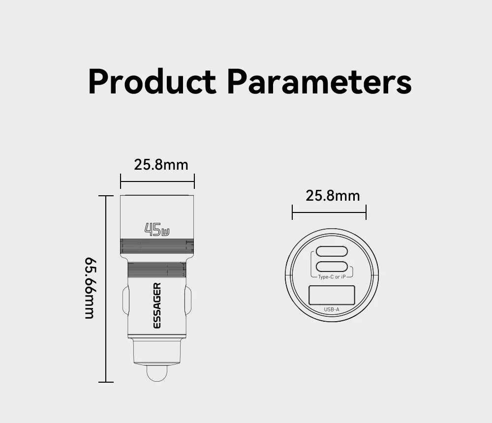 Essager iP Port Car Charger USB Type C PD QC 3.0 PPS 45W Fast Charging for iPhone 15 MacBook Samsung Xiaomi Mobile Phone Charger