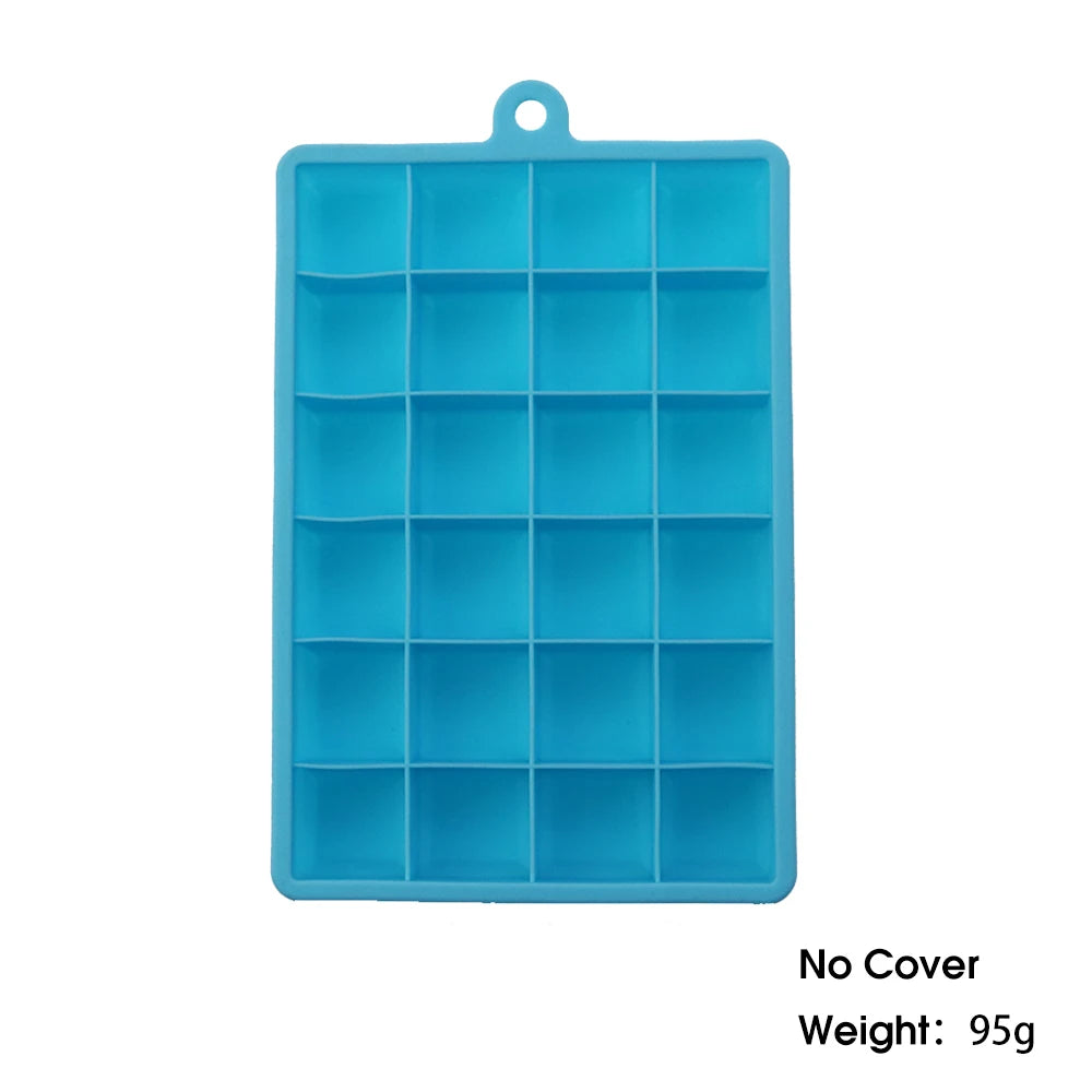 With Lid /No Lid 24-hole Silicone Ice Tray Square Box Auxiliary Food Puree Cheese Jelly Mold Bar Kitchen Tool Cocktail Cube