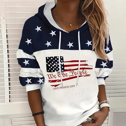 United States Flag Pattern Women's Hoodie Fashion Trend Designer Pullover Hoodies Fall New Women's Sweatshirts Y2K Clothes Tops