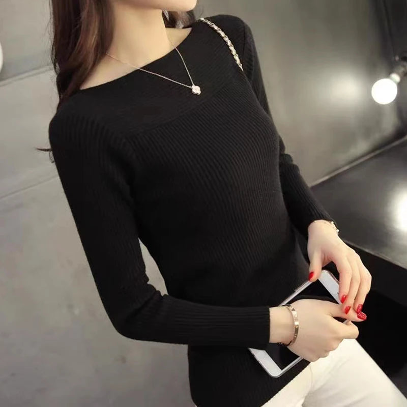 HELIAR Women Ribbed Slash Neck Slim Sweater Knitted Long Sleeve Office Sweaters Casual Solid Pullovers For Women 2024 Autumn