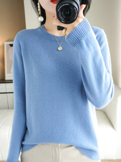 2024 Classic Style Cashmere Pullover Fashion Merino Wool Sweater Round neck Long Sleeve Knitwear Soft Warm Basic' Clothing Tops