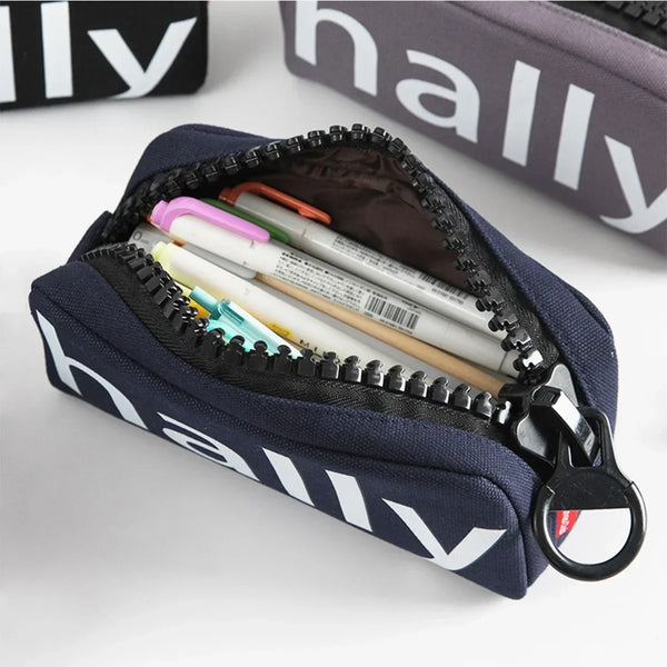 Simple Canvas Large Zipper Pencil Case Creative Large Capacity Durable Storage Bag Kawaii Stationery School Office Supplies