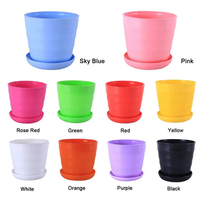 Colorful Plastic Flower Pot Green Plant With Trays Green Plant Succulent Plant Flowerpot Desktop Decoration Home &Garden Supply