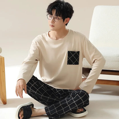 2024 Spring Autumn Plus 4XL Cotton Men's Sleepwear Pajamas Korean Fashion Pijamas Sets Casual Loungewear Pyjamas Night Fashion